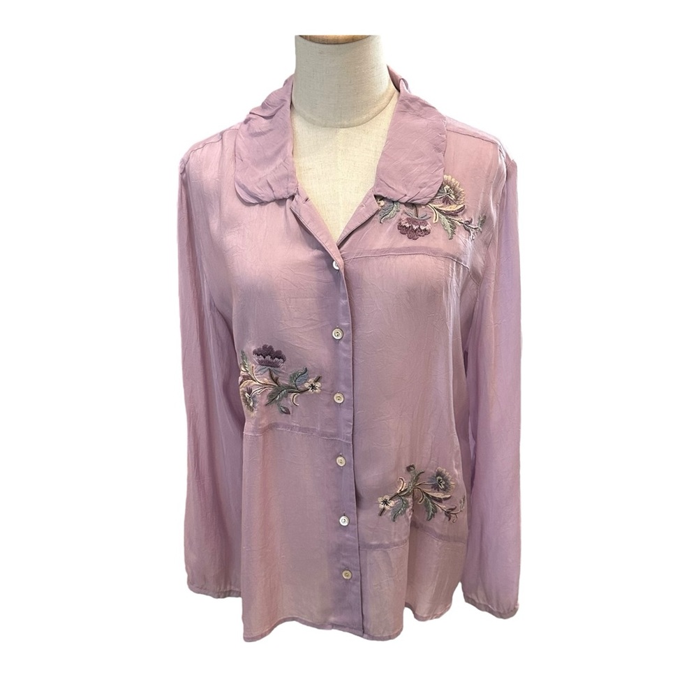 J. Jill Lilac Purple Sheer Embroidered Button Shirt M Boho Cottage Dainty NWT‎